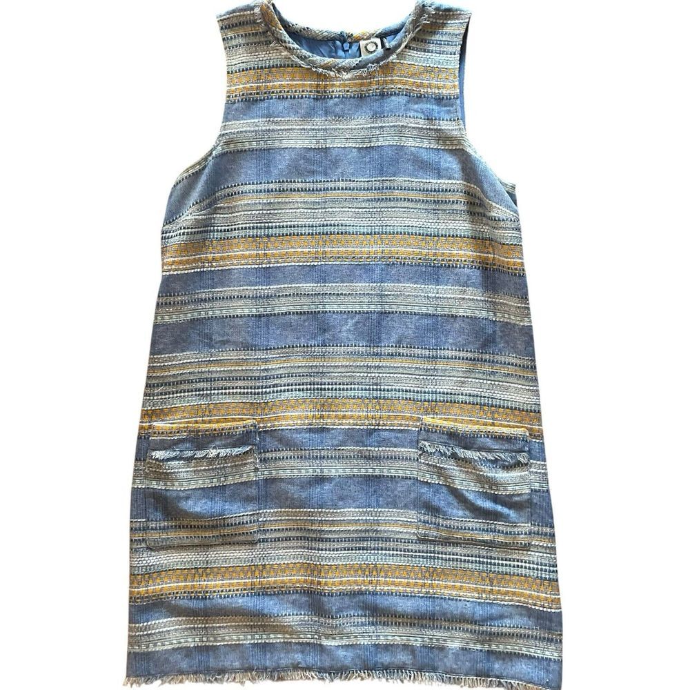 Anthropologie Akemi + Kin $148 Women's Sleeveless Tweed Shift Dress Blue Size 14 - Picture 4 of 9